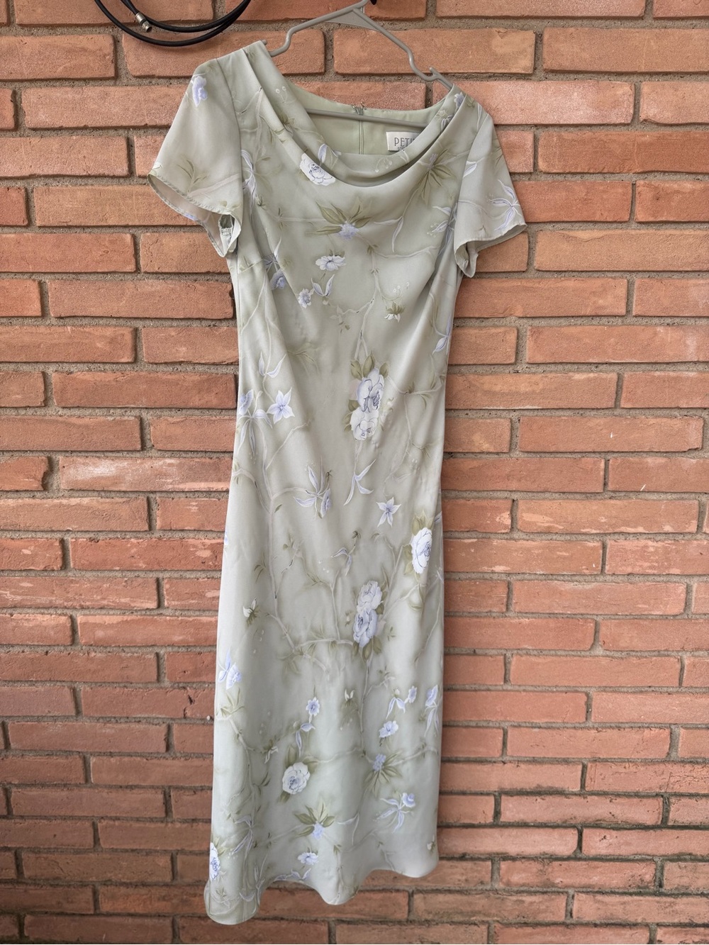 Petite Sophisticate Sage Green Floral Cowl Midi Dress